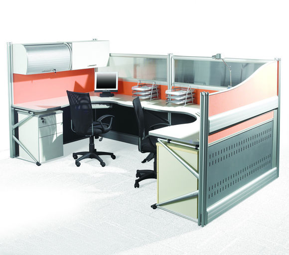 金属框架办公屏风卡位实拍图